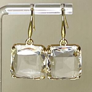 Earrings Faceted Clear Glass Paperclip Dangle Drop Gold Plate Jewelry AU30